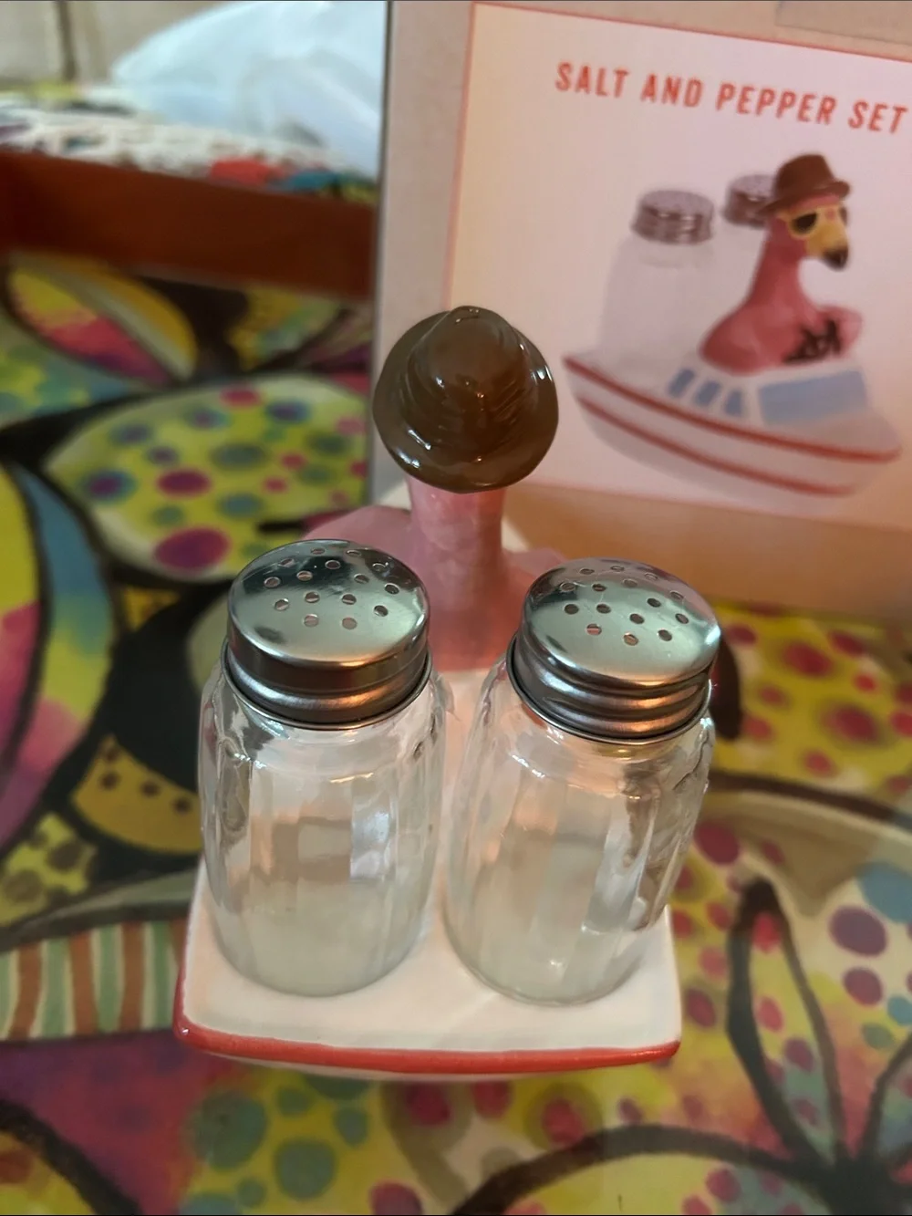 Pink Flamingo Salt & Pepper Set with Boat Holder